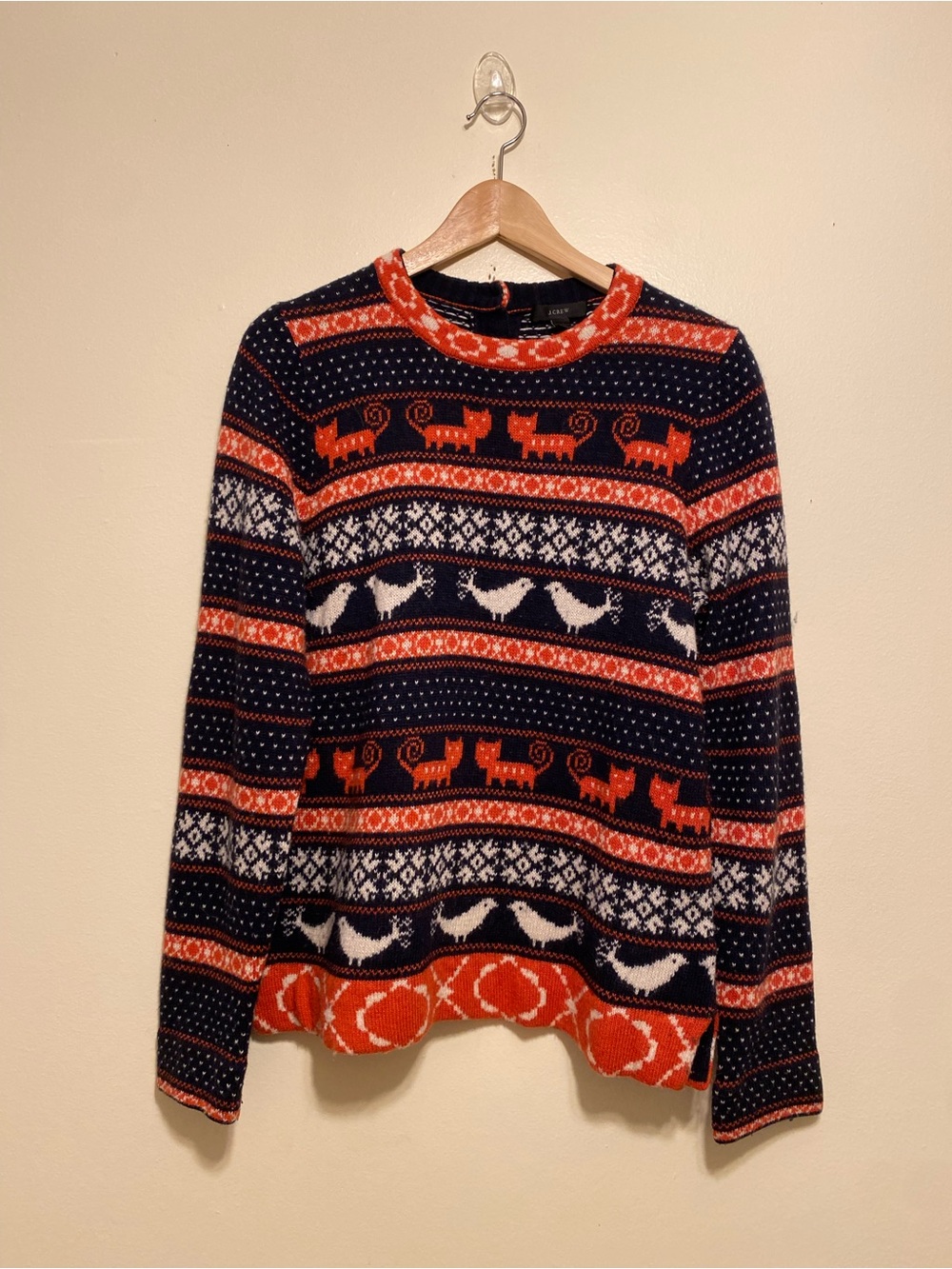 J. Crew Vintyge Navy, Orange & Cream Fair Isle Sweater. Size L . Style 32865 - Picture 2 of 8